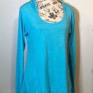 AVIA WOMENS LONG SLEEVE HOODED PERFORMANCE PULLOVER W/THUMB HOLES SIZE LARGE